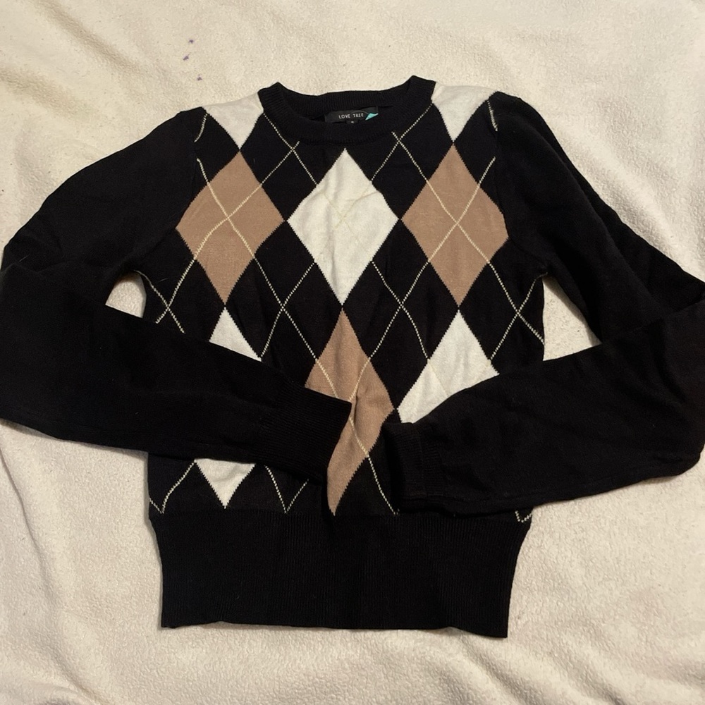Black Argyle cozy soft sweater